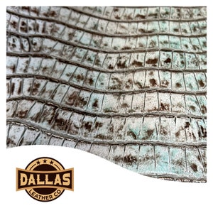 Embossed Leather Cuts | Soho Croc Dusty Jade | Pre-Cut Sheets Select Size | DLCo | Embossed Cowhide | Leather Sheets
