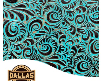 Embossed Leather Cuts | Caracol Brown Turquoise | Pre-Cut Sheets | DLCo | Cowhide Embossed