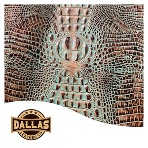 Embossed Leather Cuts | Alligator Brown Turquoise | Pre-Cut Sheets Select Size | DLCo | Embossed Cowhide | Leather Sheets