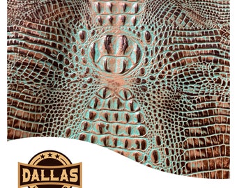 Embossed Leather Cuts | Alligator Brown Turquoise | Pre-Cut Sheets Select Size | DLCo | Embossed Cowhide | Leather Sheets