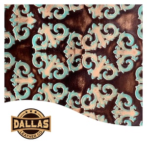Embossed Leather Cuts | King Brown Turquoise | Pre-Cut Sheets Pick Size | DLC