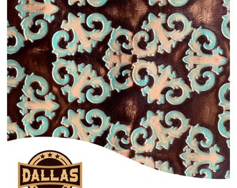 Embossed Leather Cuts | King Brown Turquoise | Pre-Cut Sheets Pick Size | DLC