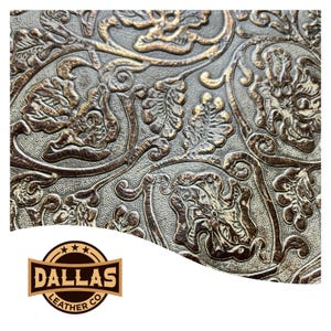 Embossed Leather Cuts | Cowboy Tool Moss Grey Gold | Pre-Cut Sheets Select Size | DLCo | Embossed Cowhide Finest Leather Sheets