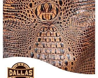Embossed Leather Cuts | Alligator Dark Saddle | Pre-Cut Sheets Select Size | DLCo | Embossed Cowhide | Leather Sheets