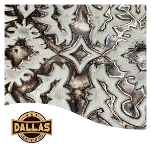 Embossed Leather Cuts | Laredo Ivory Chocolate Gold | Pre-Cut Sheets | DLCo | Embossed Cowhide for Wallets, Shoes