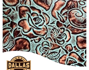 Embossed Leather Cuts | Roses Brown Turquoise | Pre-Cut Sheets Pick Size | DLC