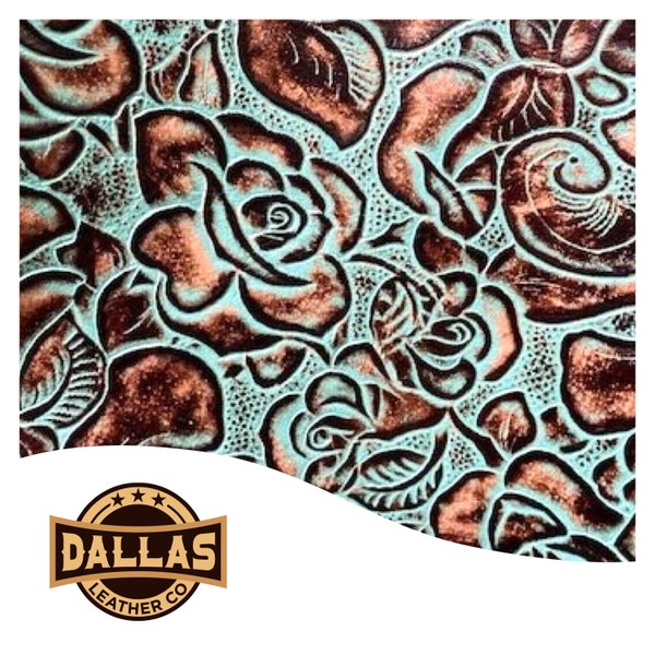 Embossed Leather Cuts | Roses Brown Turquoise | Pre-Cut Sheets Pick Size | DLC