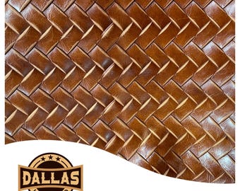 Embossed Leather Cuts | Trenzado Brandy | Pre-Cut Sheets Select Size | DLCo |Cowhide Embossed