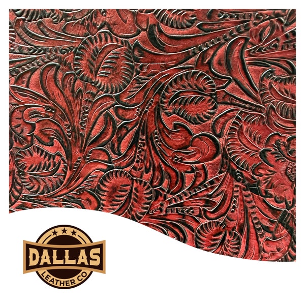 Embossed Leather Cuts | Floral Dark Red | Pre-Cut Sheets Pick Size | DLC