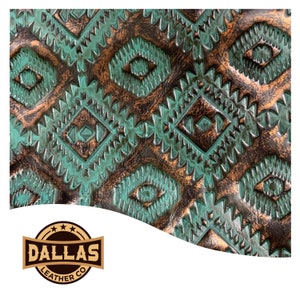 Embossed Leather Cuts | Aztec Copper Turquoise | Pre-Cut Sheets | DLCo | Embossed Cowhide
