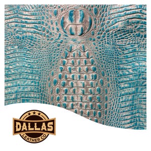 Embossed Leather Cuts | Alligator Ivory Cyan | Pre-Cut Sheets Select Size | DLCo | Embossed Cowhide | Leather Sheets