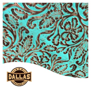 Embossed Leather Cuts | Cowboy Tool Brown Turquoise | Pre-Cut Sheets Select Size | DLCo | Embossed Cowhide