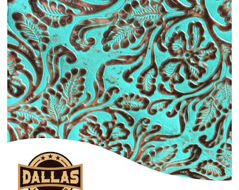 Embossed Leather Cuts | Cowboy Tool Brown Turquoise | Pre-Cut Sheets Select Size | DLCo | Embossed Cowhide