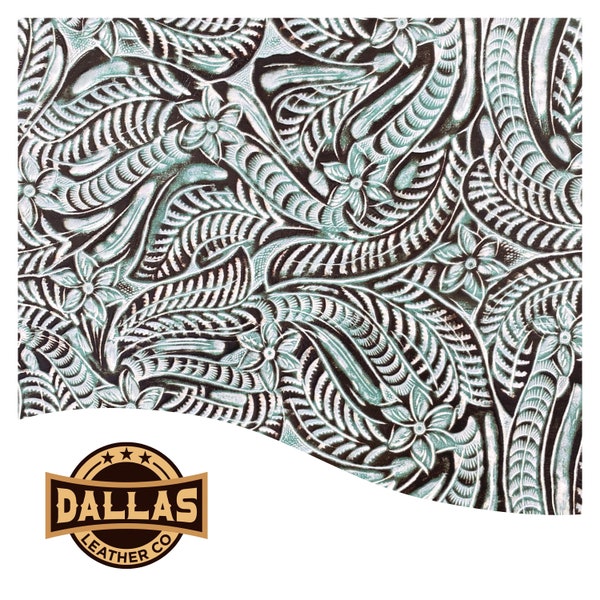 Embossed Leather Cuts | Dallas Turquoise | Pre-Cut Sheets Select Size | Embossed Cowhide | DLCo | Leather Sheets