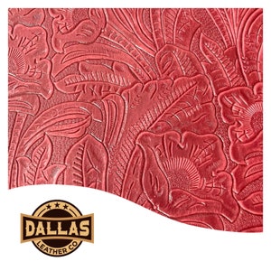 Embossed Leather Cuts | Denver Red | Pre-Cut Sheets | DLCo | Cowhide Embossed | Leather For Crafters | Leather Sheets | Floral Embossed