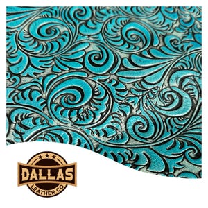 Embossed Leather Cuts | Caracol Light Turquoise | Pre-Cut Sheets | DLCo | Cowhide Embossed