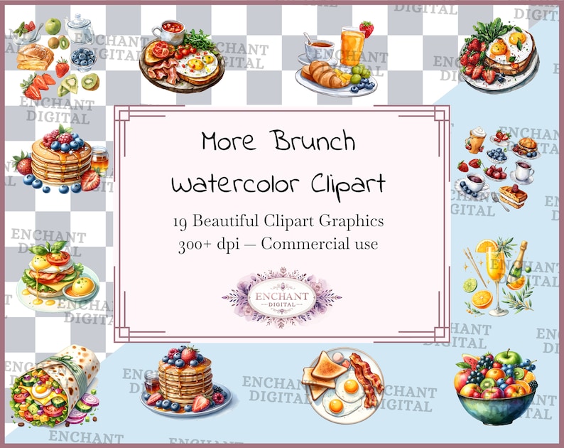 Brunch Vol 2 clipart Watercolor Weekend Breakfast Food clipart instant download PNG graphics bundle Commercial Use image 1