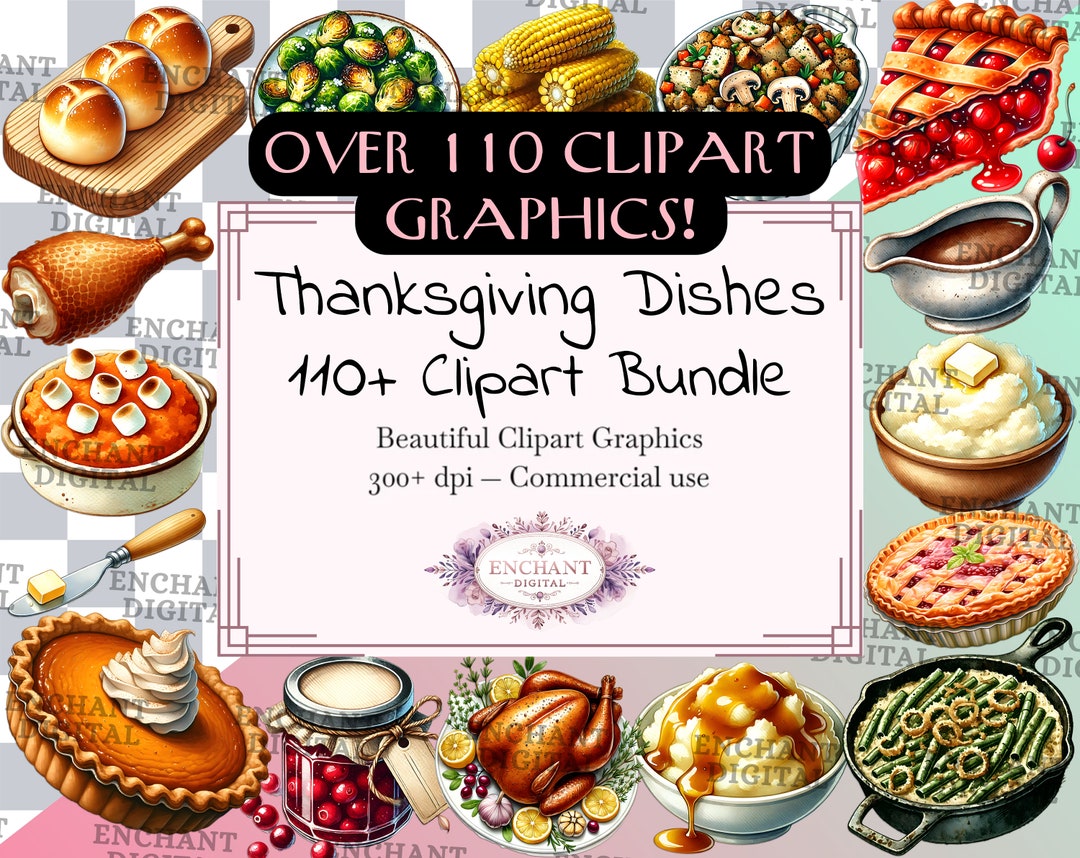 Thanksgiving Dishes Clipart Bundle - 110+ Watercolor Mashed Potatoes ...