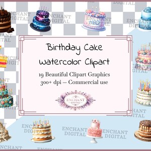 Geburtstagstorte Clipart - Aquarell Kuchen Kerzen Kuchenstück Clipart sofortiger Download - PNG-Grafikpaket - Kommerzielle Nutzung