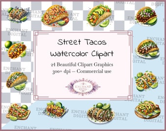 Straat Tacos clipart - Aquarel Food Truck Tacos clipart instant download - PNG grafische bundel - Commercieel gebruik