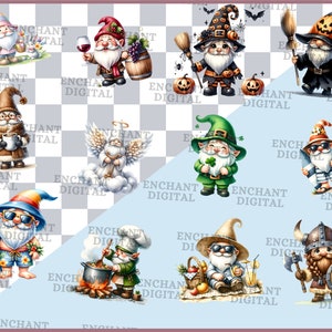 Divertente clipart Gnome - Esilarante download immediato di clipart acquerello Gnome da giardino - Pacchetto grafica PNG - Uso commerciale immagine 2