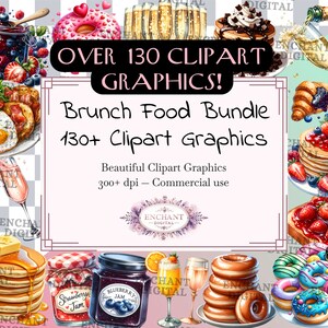 Pacchetto Brunch Food Clipart - 130+ pancake acquerello ciambelle Mimose download istantaneo - pacchetto grafica PNG - uso commerciale