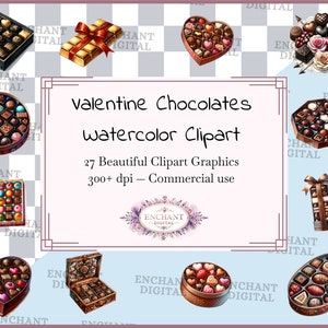 Valentine Chocolates clipart - Gourmet aquarel Valentine's Chocolates instant download - PNG grafische bundel - commercieel gebruik