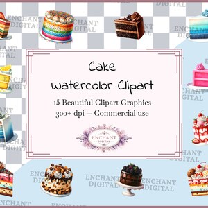 Kuchen Clipart - Aquarell Schokoladeneis Erdbeere Clipart sofortiger Download - PNG-Grafikpaket - Kommerzielle Nutzung
