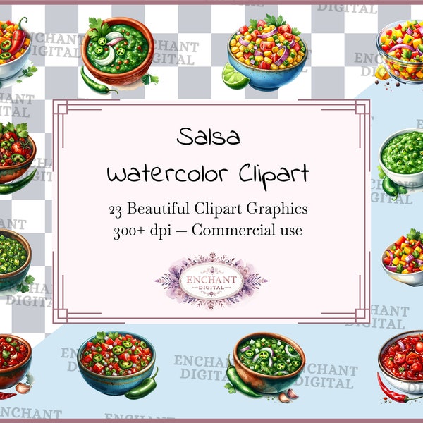 Salsa clipart - Watercolor Salsa Mexican Food clipart instant download - PNG graphics bundle - Commercial Use