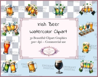 Irish Beer clipart - Watercolor Irish Pub Beer clipart instant download - PNG graphics bundle - Commercial Use
