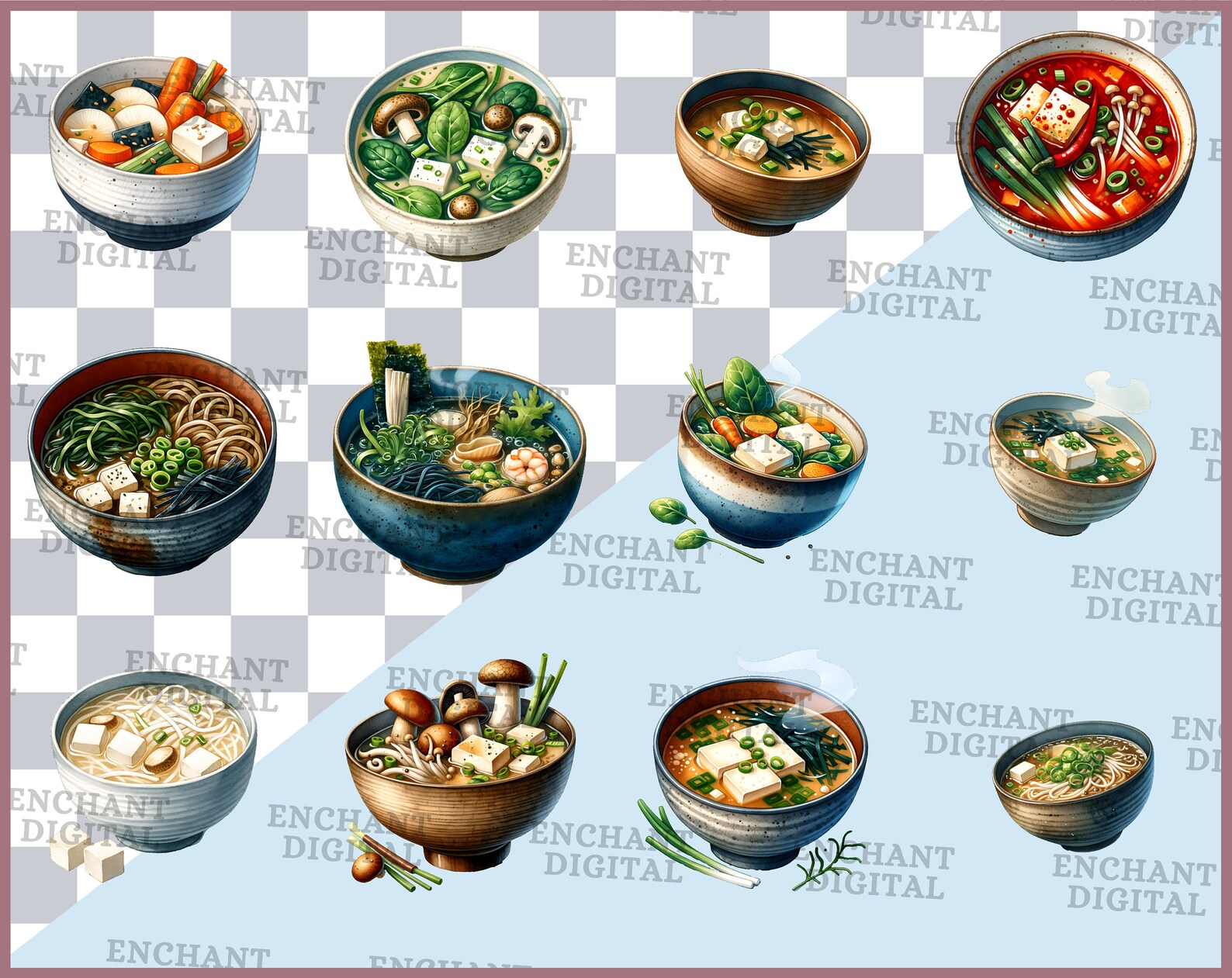 Miso Soup Clipart Watercolor Miso Soup Clipart Instant - Etsy