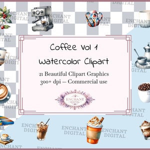 Koffie Vol 1 clipart - Aquarel Artisan Coffee Cup Bean Latte clipart instant download - PNG grafische bundel - Commercieel gebruik