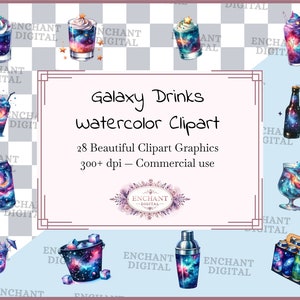 Galaxy drankjes clipart - aquarel hemelnevel Shakes Shots Martini bier clipart instant download - PNG grafische bundel - commercieel gebruik