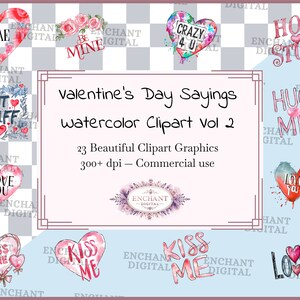 Provérbios do Dia dos Namorados Clipart Vol 2 - Aquarela Citações de amor do Dia dos Namorados download instantâneo - Pacote de gráficos PNG - Uso comercial