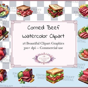 Corned Beef Clipart - Aquarell Corned Beef Salt Cured Rinderbrust Clipart Sofort-Download - PNG-Grafikpaket - Kommerzielle Nutzung