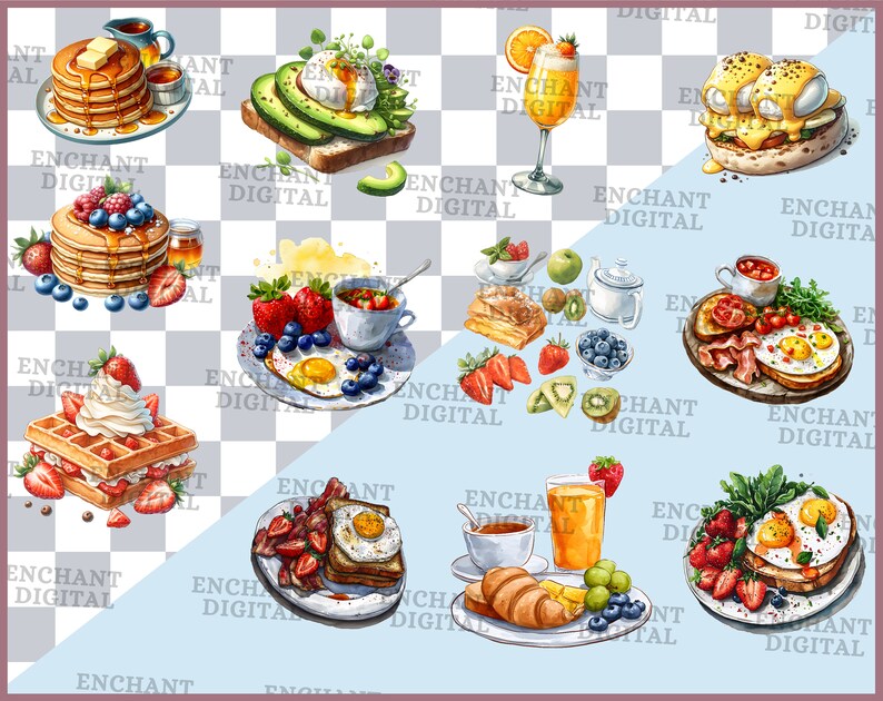 Brunch Vol 2 clipart Watercolor Weekend Breakfast Food clipart instant download PNG graphics bundle Commercial Use image 2