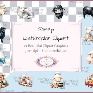 Schapen clipart - aquarel lam zwart schaap schattig Fuzzy clipart instant download - PNG grafische bundel - commercieel gebruik
