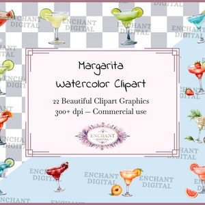 Margarita clipart - aquarel verfrissende cocktail zomer Happy Hour clipart instant download - PNG-afbeeldingen bundel - commercieel gebruik