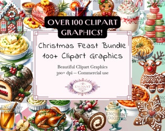 Christmas Feast Clipart - 100+ Watercolor Holiday Dinner Clipart Graphics Instant Download - PNG Graphics Bundle - Commercial Use