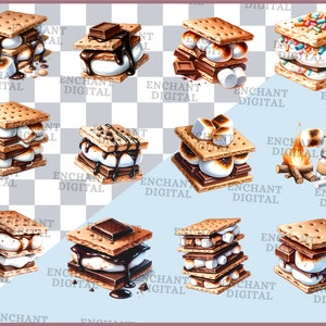 Smores clipart - Aquarel clipart Kampvuur S'mores Toasted Marshmellow Chocolate instant download - PNG grafische bundel - Commercieel gebruik afbeelding 2