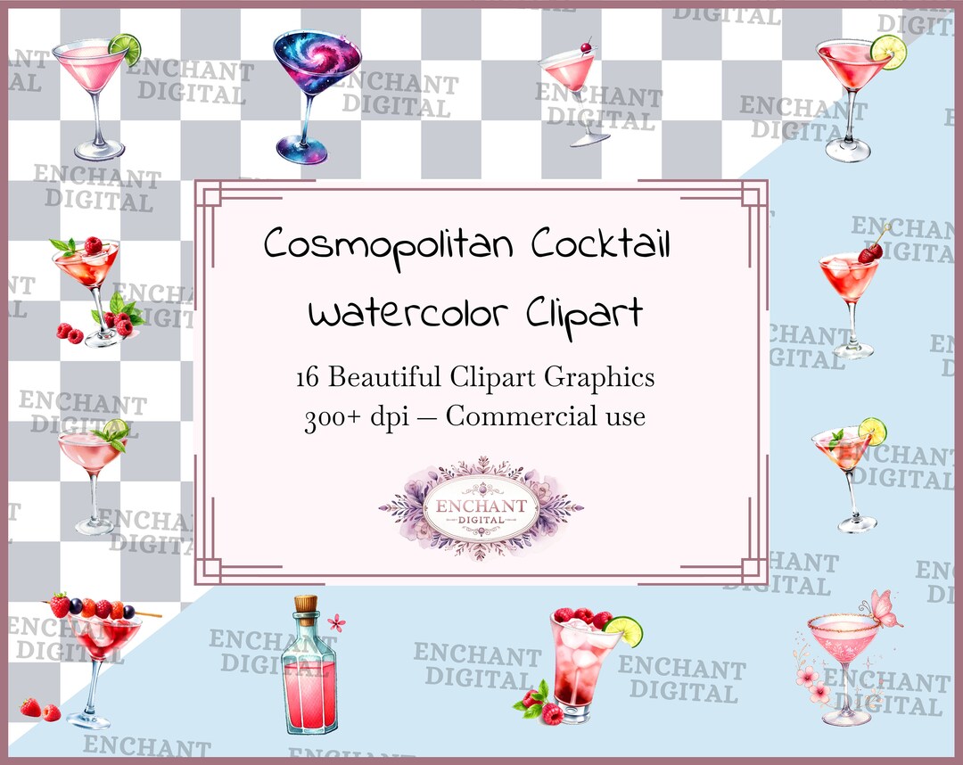 Cosmopolitan Clipart - Watercolor Pink Cocktail Elegant Martini Fruity ...