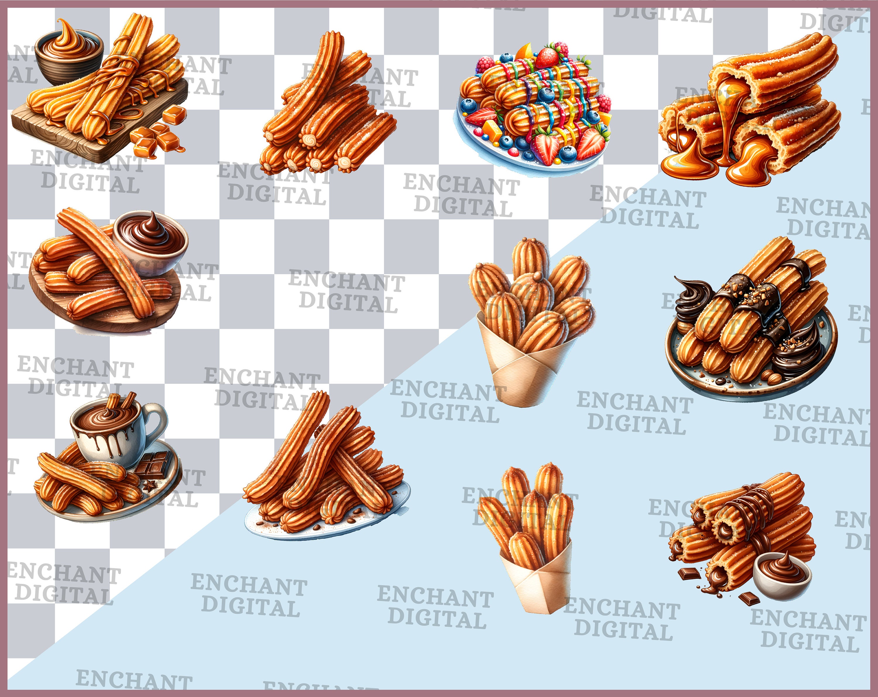 Mexican Dessert Clipart Bundle - 70+ Watercolor Churros Flan Wedding ...