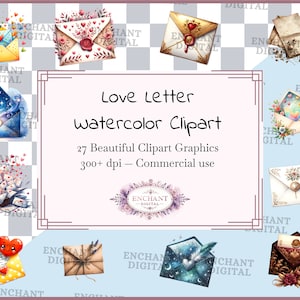 Imágenes prediseñadas de Love Letters - Descarga instantánea de imágenes prediseñadas de sobres de amor de acuarela - Paquete de gráficos PNG - Uso comercial