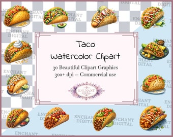 Taco clipart - aquarel taco's clipart instant download - PNG grafische bundel - commercieel gebruik