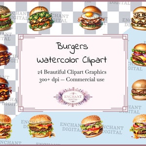 Burger Clipart - Aquarell Burger Clipart Instant Download - PNG Grafik Bundle - Kommerzielle Nutzung