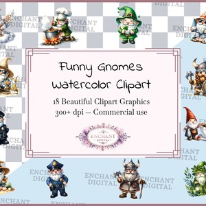 Divertente clipart Gnome - Esilarante download immediato di clipart acquerello Gnome da giardino - Pacchetto grafica PNG - Uso commerciale immagine 1