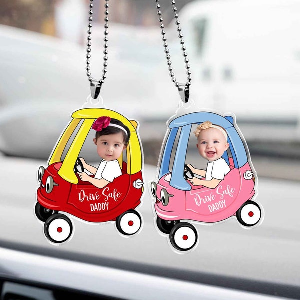 Personalized Car Photo Ornament, Safe Travels Daddy, Drive Safe Daddy, Custom Photo Keepsake, Gift for Dad, New Father, Acrylic Car Hanger