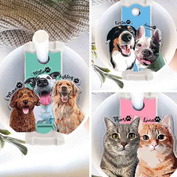 Personalized Pets Portrait Tumbler Name Tag, Stanley Accessories Tag, 30oz 40oz Tumbler Quencher Pet Plate Topper, Dog Portrait Tumbler Tag