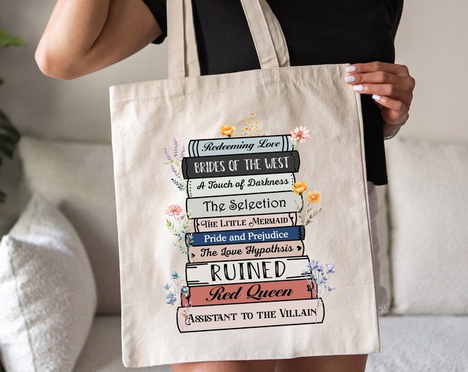 Personalized Favorite Books Tote Bag, Book Lover Tote Bag, Custom Book Tote Bag, Custom Bookshelf Tote, Bookish Tote Bag, Book Lover Gift