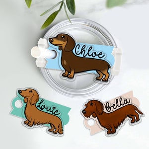 Personalized Dachshund Tumbler Name Tag, 30oz 40oz Tumbler Topper Tag For Dachshund Lovers, Stanley Accessories Topper Tag, Gift For Dog Mom